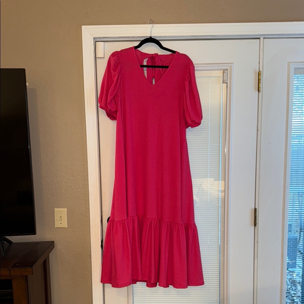 Vibrant Pink Puff Sleeve Dress